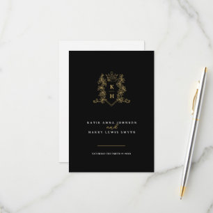 Cartons Réponse Feuille de la Couronne monogramme mariage or noir