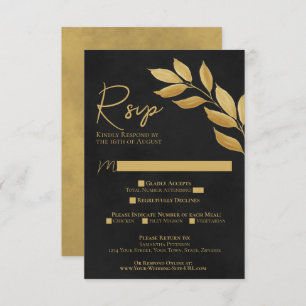Cartons Réponse Feuille désiré Black & Gold Watercolor Mariage RSV