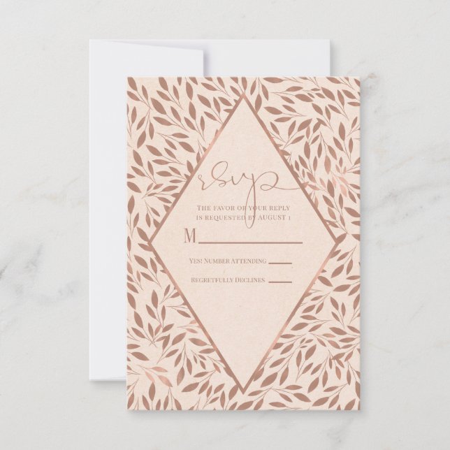 Cartons Réponse Feuille rose Rustique Botanique Glam Chic Mariage (Devant)