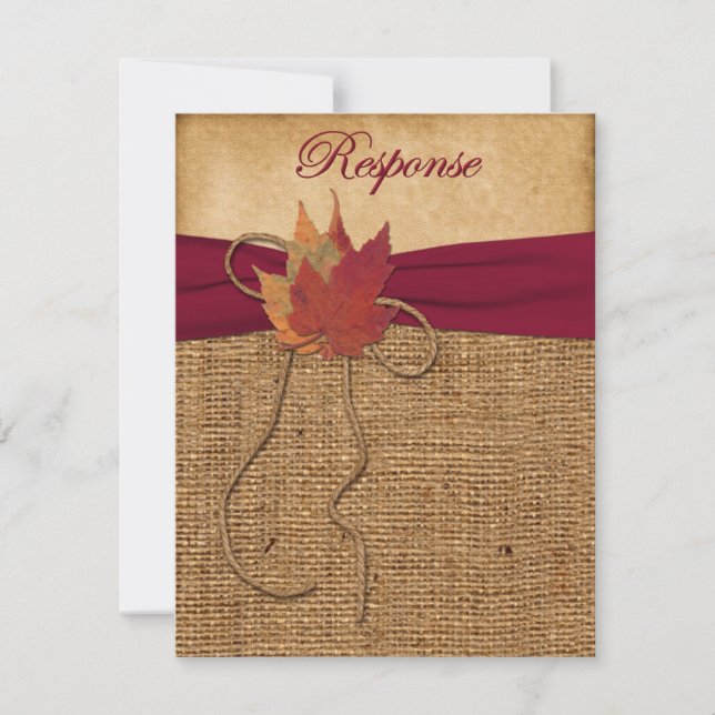 Cartons Réponse Feuilles d'automne, Carte-réponse FAUX Burlap 3 (Devant)