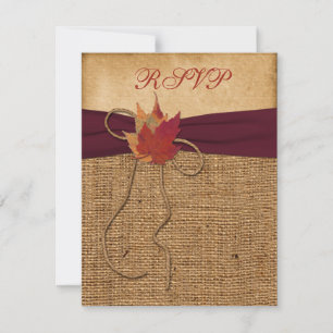 Cartons Réponse Feuilles d'Automne, Carte-réponse FAUX Burlap - V