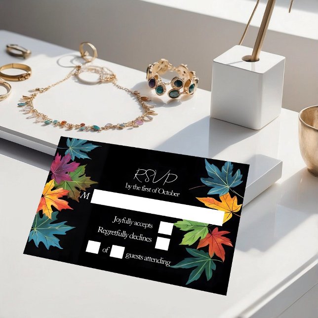 Cartons Réponse Feuilles d'automne contraste noir mariage (Créateur téléchargé)