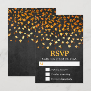 Cartons Réponse Feuilles d'automne Mariage Gold et Black Grunge