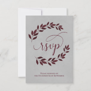 Cartons Réponse Feuilles de Burgundy Laurel sur Grey Elegant Weddi