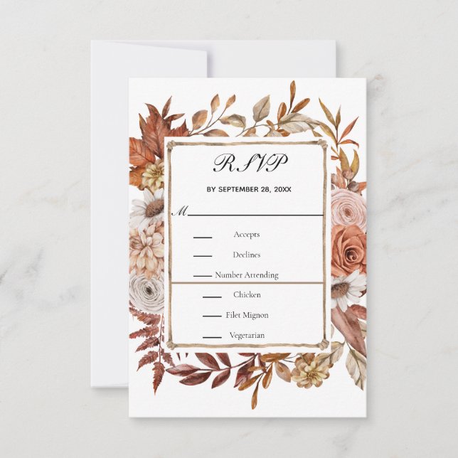 Cartons Réponse Feuilles de Floraison d'Automne Mariage Formel Élé (Devant)