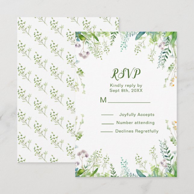 Cartons Réponse Feuilles de verdure d'eucalyptus Détails de mariag (Devant / Derrière)