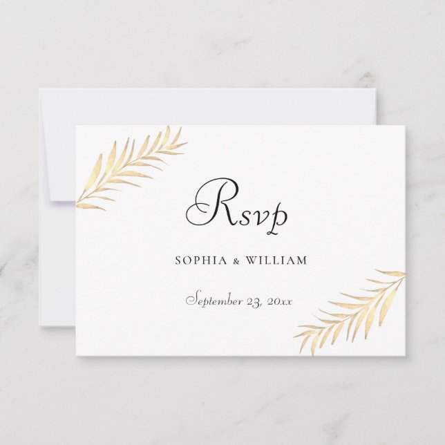 Cartons Réponse Feuilles dorés modernes Toutes les saisons Mariage (Devant)