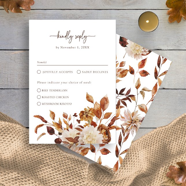 Cartons Réponse Feuilles Élégantes Automne (Elegant Terracotta Leaves Autumn Watercolor RSVP Card by Painted Paperie
)