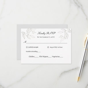 Cartons Réponse Feuilles grises argentées Entrées de mariage minim