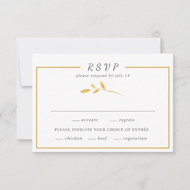 Cartons Réponse Feuilles or simple Mariage design tendance (Devant)
