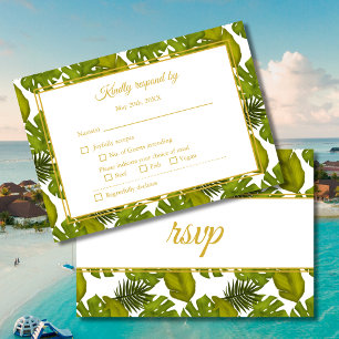 Cartons Réponse Feuilles tropicaux Mariage vert et or
