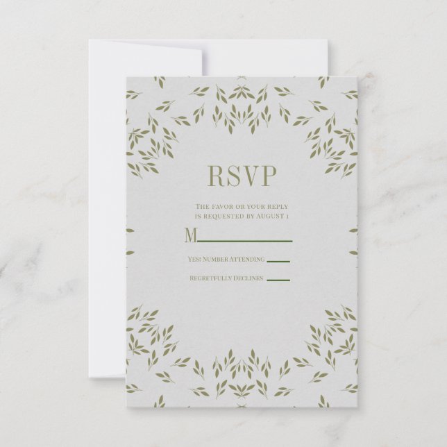Cartons Réponse Feuilles vert olive Avoine naturelle Mariage rusti (Devant)