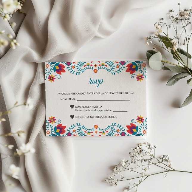 Cartons Réponse Fiesta Colorful Botanical Floral Spanish Wedding (Fiesta Colorful Botanical Floral Spanish Wedding RSVP Card)