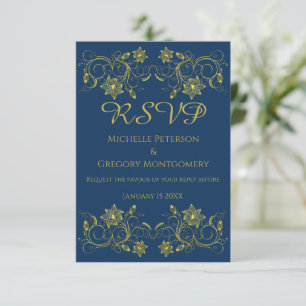Cartons Réponse Filigree or Flower & Ivy sur Blue Atlantique