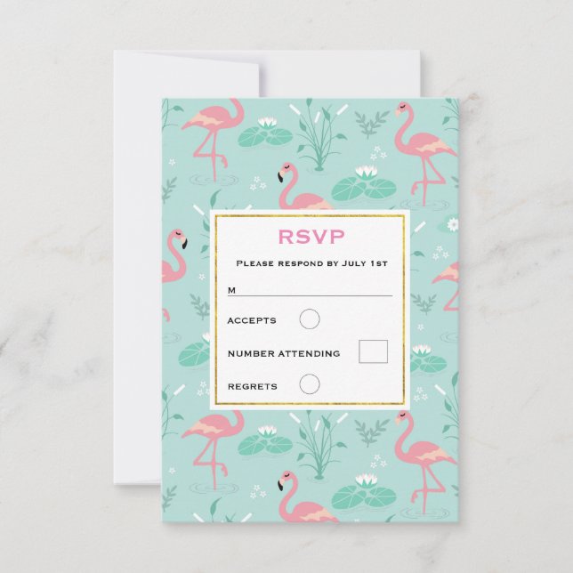 Cartons Réponse Flamants roses rose pastel Motif Mariage  vert (Devant)