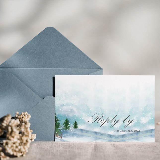 Cartons Réponse Flammes de neige givrées Fairytale Snowy Mariage d (Frosty Fairytale Snowy Snowflakes Winter Wedding RSVP Card)