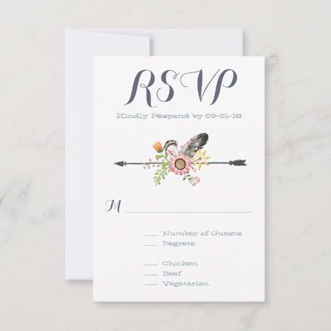 Cartons Réponse Flèche et plumes fleurs sauvages (Devant)