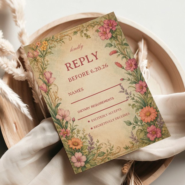 Cartons Réponse Fleur botanique vintage (Créateur téléchargé)
