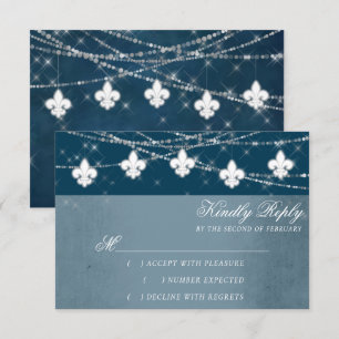 Cartons Réponse Fleur de Lis Lumières Bleues Marine Script rusti