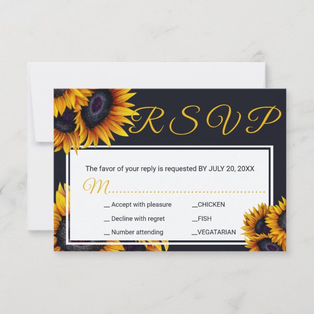 Cartons Réponse Fleur de soleil | Options de repas Mariage d'été (Devant)