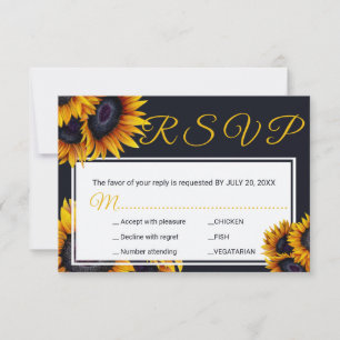 Cartons Réponse Fleur de soleil Options de repas Mariage d'été