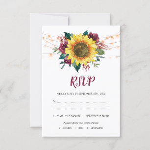 Cartons Réponse Fleur de tournesol rustique Lumières repas Mariage