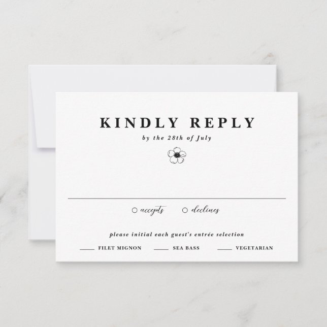Cartons Réponse Fleur d'ivoire noir et blanc Anémone Mariage flora (Devant)
