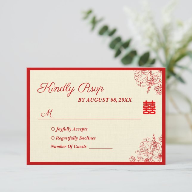 Cartons Réponse Fleur orientale mariage rouge (Debout devant)
