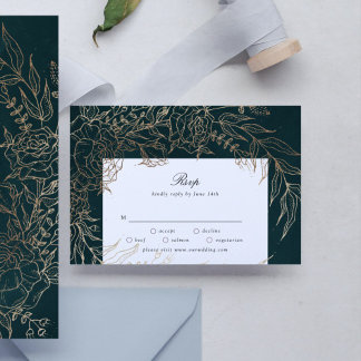 Cartons Réponse Fleur romantique modifiable Courbe Emerald Gold Fo