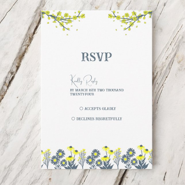 Cartons Réponse Fleur sauvage bleu jaune Floral Boho Mariage (Créateur téléchargé)