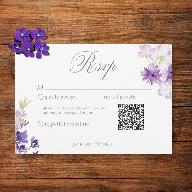 Cartons Réponse Fleur sauvage Boho violet Mariage blanc QR (Créateur téléchargé)