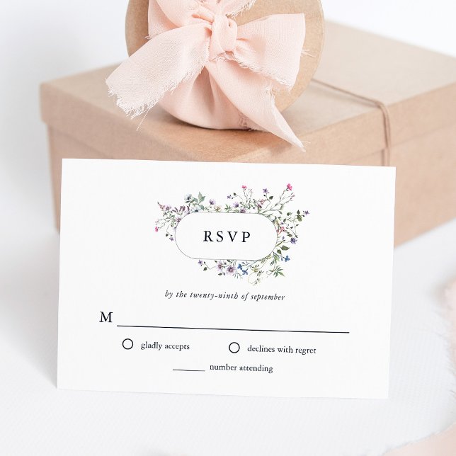 Cartons Réponse Fleur sauvage botanique | Mariage élégant (Delicate watercolor wildflowers are featured on this elegant wedding response card)