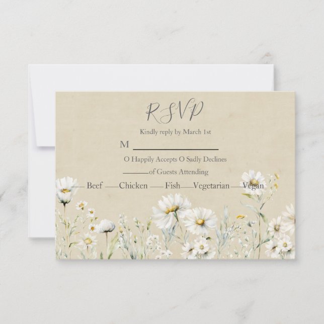 Cartons Réponse Fleur sauvage Daisy Mariage (Devant)
