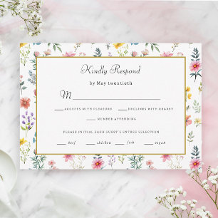 Cartons Réponse Fleur sauvage d'aquarelle Mariage d'été du printem