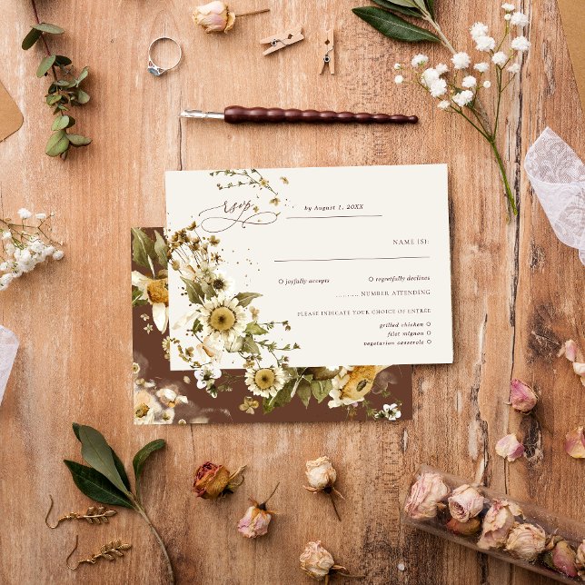Cartons Réponse Fleur sauvage d'automne Boho | Mariage en terre cu (Créateur téléchargé)
