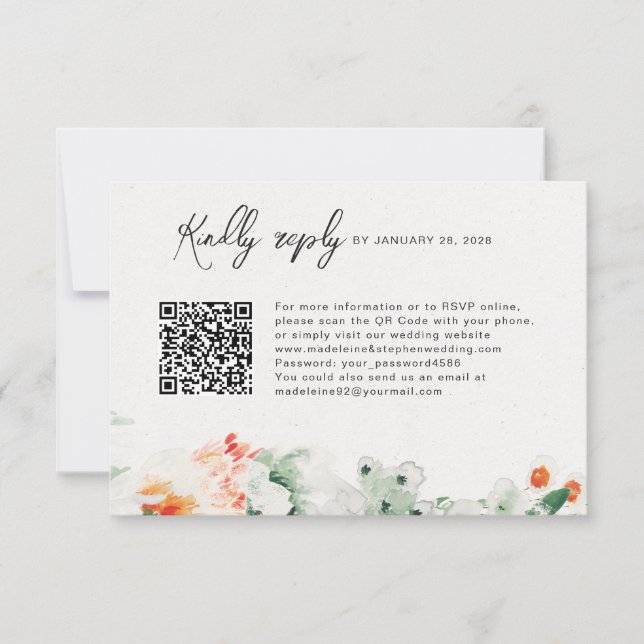 Cartons Réponse Fleur sauvage d'été vert & orange QR Code en ligne (Devant)