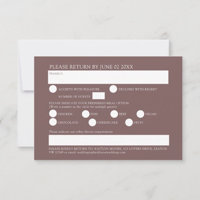 Cartons Réponse Fleur sauvage floral option mariage de automne bru (Dos)