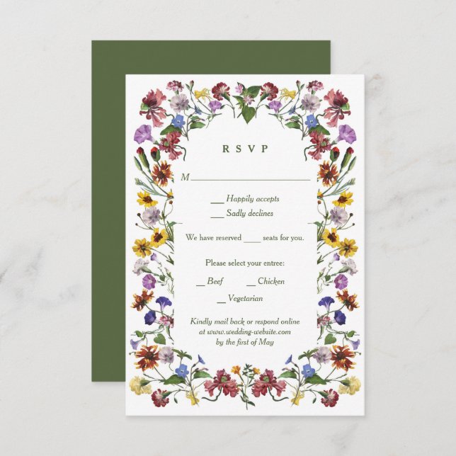 Cartons Réponse Fleur sauvage Frame Rustic Boho Mariage (Devant / Derrière)