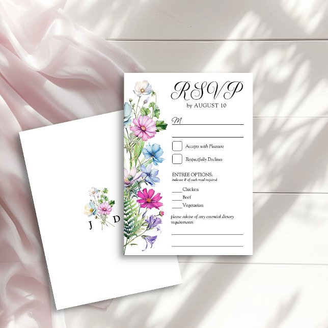 Cartons Réponse Fleur sauvage Garden Floral Mariage et Entree Opti (RSVP with entree choices from the Wildflower Garden Wedding Collection by Darling & May)