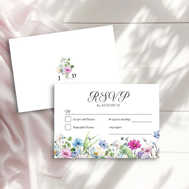 Cartons Réponse Fleur sauvage Jardin Floral Monogramme Mariage (RSVP Card from the Wildflower Garden Wedding Collection by Darling & May)