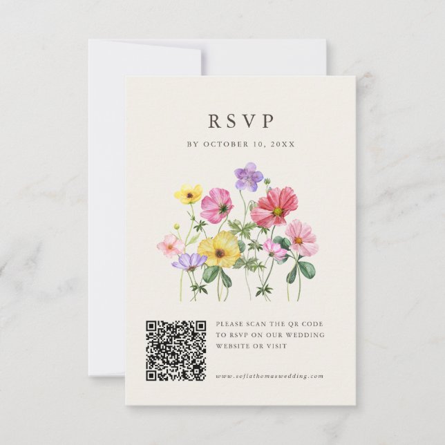 Cartons Réponse Fleur sauvage Rustic Chic Floral Boho Photo QR Cod (Devant)