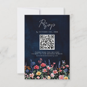 Cartons Réponse Fleur sauvage Rustique Pays Boho Floral Navy QR Co