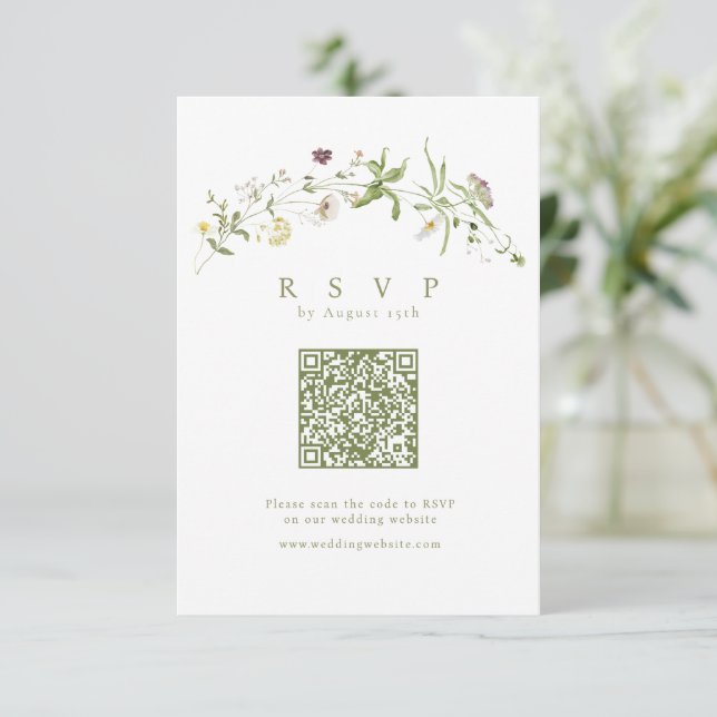 Cartons Réponse Fleur sauvage Sage Green Rustic Boho Mariage de co (Debout devant)