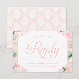 Cartons Réponse Fleurs aquarelles papillon rose poudré