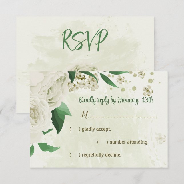 Cartons Réponse Fleurs blanches d'ivoire mariage (Devant / Derrière)
