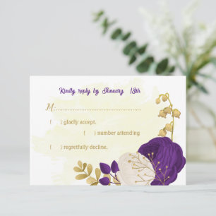 Cartons Réponse fleurs blanches royales violettes or mariage botan