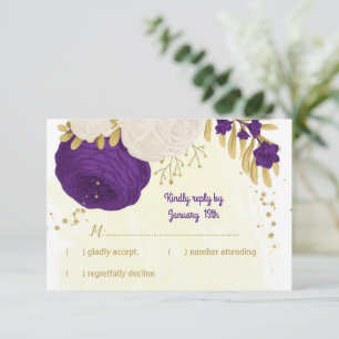 Cartons Réponse fleurs blanches royales violettes or mariage botan