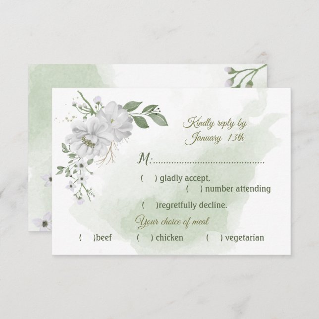Cartons Réponse fleurs blanches verdure choix de repas (Devant / Derrière)