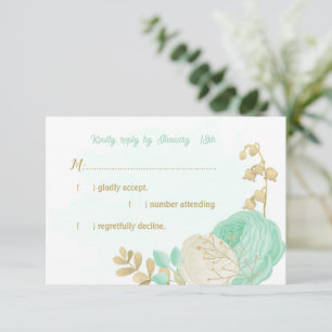 Cartons Réponse fleurs blanches vert menthe or mariage