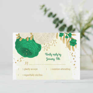 Cartons Réponse fleurs blanches vertes or mariage botanique
